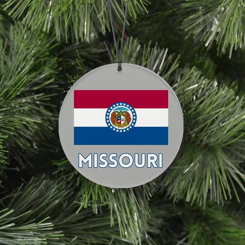 Vista 2 de Missouri Christmas Ornament - Festive Design Featuring State Flag - 2026 Hanging Acrylic Disc Decoration for Tree - Unique and Home Decor