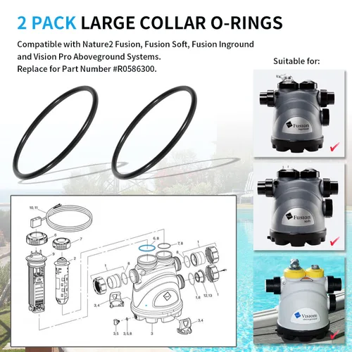 Vista 2 de Paquete de 2 juntas tóricas de collar grande de repuesto compatibles con Jandy Zodiac R0586300 Fit for Nature 2 Fusion, Fusion Soft, Fusion Inground