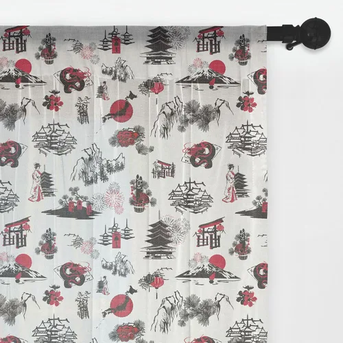 Vista 24 de Ambesonne Cortinas de tul Eiffel con bolsillo para barra, globos retro de corazón de café, remolinos de hito francés, cortina transparente