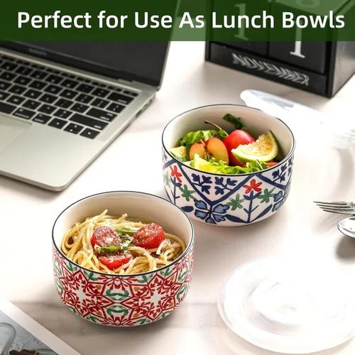 Vista 7 de Cuenco de cerámica con tapa, apto para microondas, juego de 4 Food Storage Containers for Soup, Meal Prep, Cereal, Salad Leftovers - Picnic