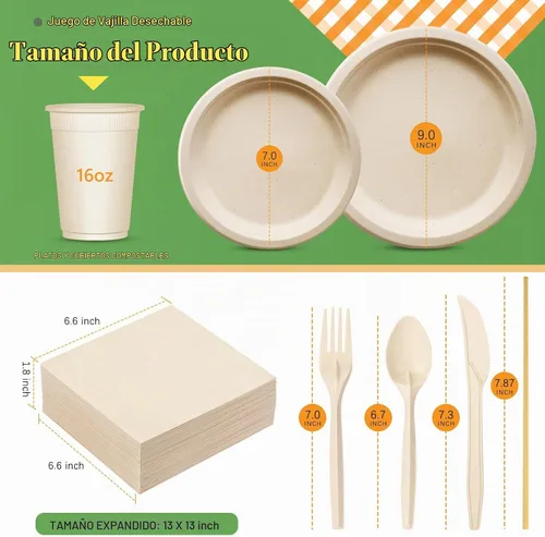 Vista 2 de Gezond Juego de servilletas de platos de papel compostables 250pcs platos