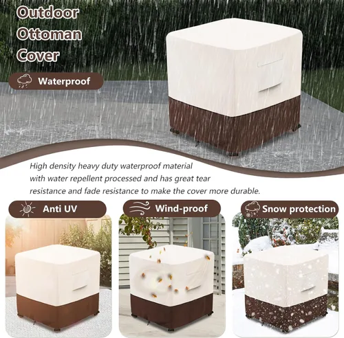 Vista 7 de Bitubi Funda otomana impermeable para patio, funda cuadrada resistente para muebles de mesa auxiliar para exteriores, tamaño 22 pulgadas de largo x