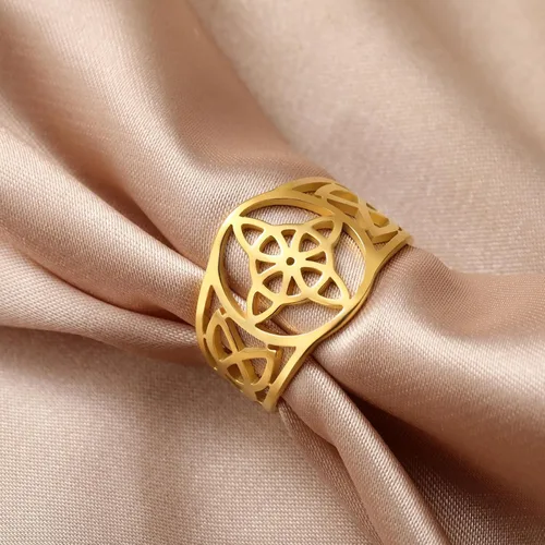 Vista 17 de UNIFT Anillo de nudo de bruja para mujer, acero inoxidable, celta, cuaternario, Wicca, estilo geométrico, anillo de nudo de brujería, amuleto