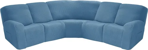 Vista 14 de MIFXIN Fundas para sofá reclinable de 5 asientos, 7 piezas, tela jacquard elástica, suave, de 5 plazas, para sofá reclinable en forma de L, fundas