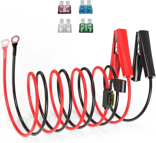 Vista 8 de ELFCULB Clips de Cocodrilo de Batería 10AWG 2FT a Terminal de O Ring Arnés, Cable de Desconexión Rápida con 5 Fusibles para Inversor de Carga