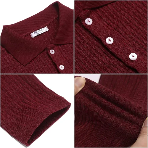 Vista 4 de COOFANDY Camisetas de punto de manga larga para hombre, estilo casual, ajustadas