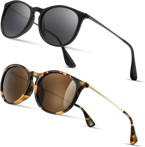 Vista 12 de SUNGAIT Gafas de sol redondas vintage prémium para mujeres y hombres Gradiente ámbar/marrón