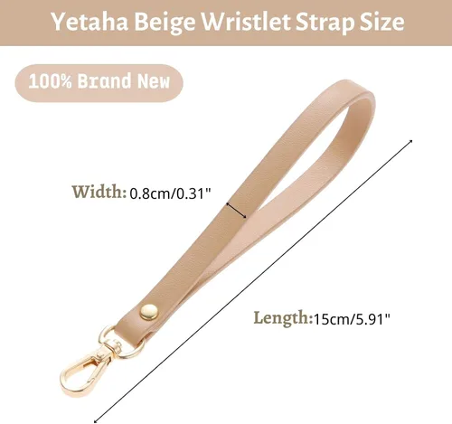 Vista 2 de Yetaha Correa de pulsera, correa corta de cuero genuino, cuerda de mango de Beige