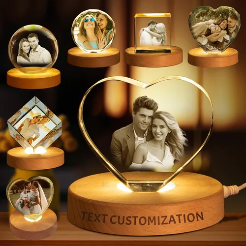 Vista 19 de Regalo de foto de cristal 3D personalizada – Imagen personalizada para el Día del Padre, cumpleaños, aniversario – Recuerdo para papá, parejas