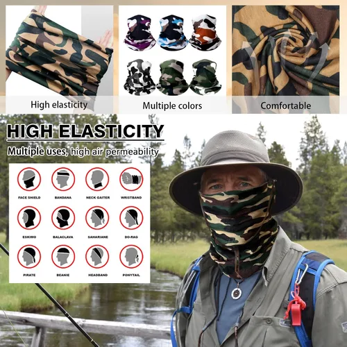 Vista 4 de Bufanda transpirable para el cuello, máscara facial para hombres y mujeres, senderismo, ciclismo, deportes, pesca, protección solar UV bandana