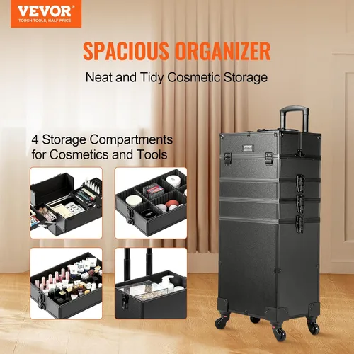 Vista 2 de VEVOR Makeup Train Case Professional Makeup Storage Organizer Box Make Up Carrier for Women and Girls