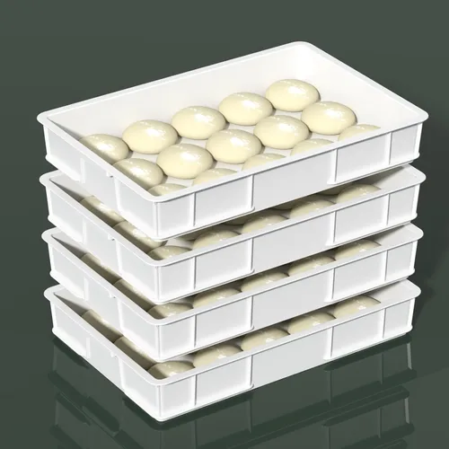 Vista 5 de Caja a prueba de masa, bandejas apilables comerciales para masa para pizza (23.75 x 16.25 x 3.8 pulgadas), color blanco, paquete de 4