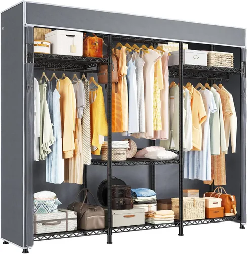 Vista 9 de Raybee - Perchero portátil resistente, 3 varillas, 9 estantes, 800 libras Tool-free Assembly, Adjustble Shelves, Freestanding, Large Capacity