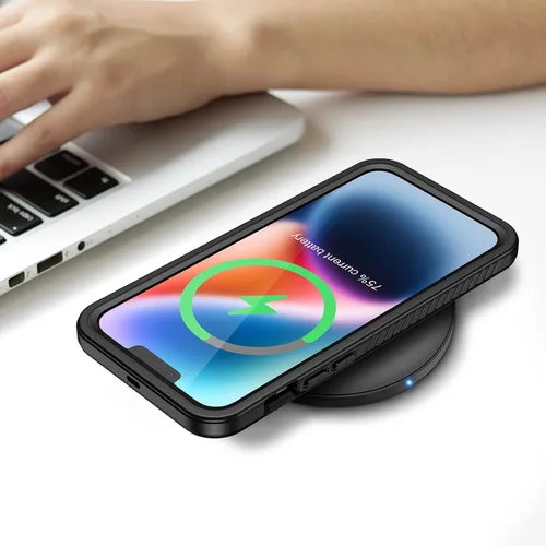Vista 7 de Lanhiem Funda para iPhone 14, impermeable IP68 a prueba de polvo con protector de pantalla integrado, resistente a prueba de golpes de cuerpo Negro