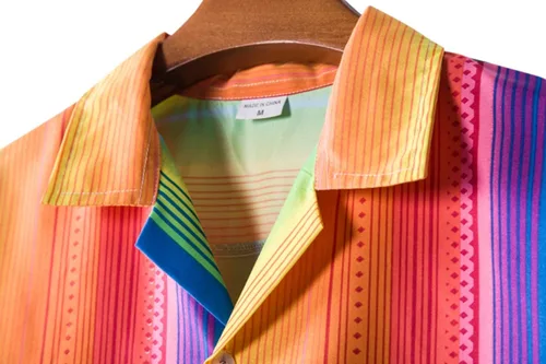 Vista 2 de Camisa de manga corta con botones y cuello elástico para hombre, estilo retro y ajustado, para hombre
