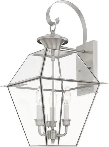 Vista 3 de Livex Lighting 2381-02 - Farol de pared para exteriores, latón pulido Persianas de vidrio biselado transparente