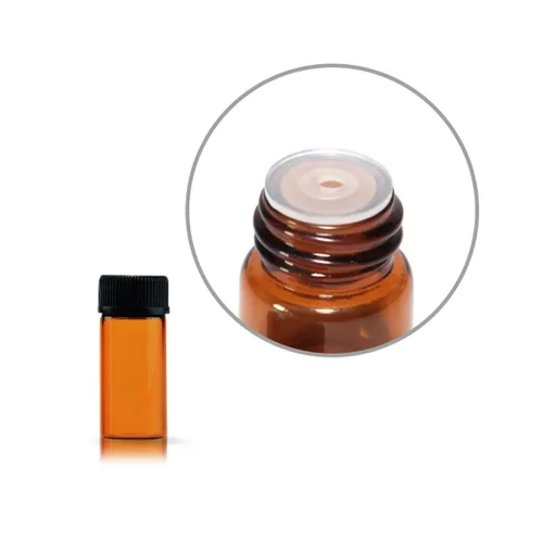 Vista 5 de Juego de 12 botellas de vidrio con tapa de rosca marrón, mini vial de aceite vacío (0.1 fl oz)