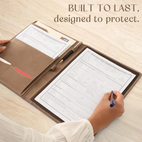 Vista 2 de Succor Portafolio de cuero genuino, carpeta profesional de negocios y organizador de carpeta de cuero con soporte para documentos para hombres