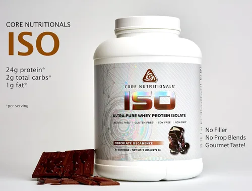 Vista 2 de Core Nutritionals ISO, 100% microfiltrado, cero rellenos artificiales, aislado de proteína de suero de leche de 0.88 onzas, 80 porciones