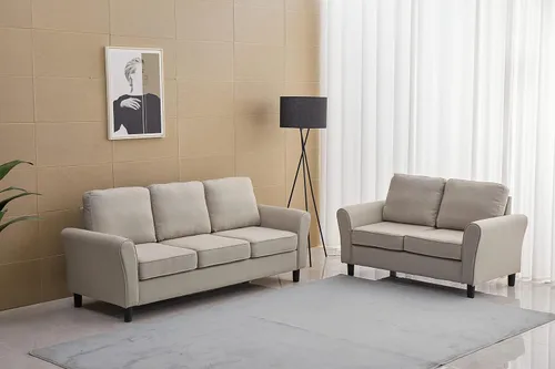 Vista 7 de INSTORY Sofá biplaza de lino moderno sofá cómodo para sala de estar, oficina, dormitorio, color beige