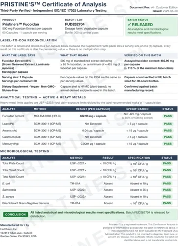 Vista 8 de PRISTINE'S Fucoidan - Cápsulas de extracto de algas marrones de 500 mg