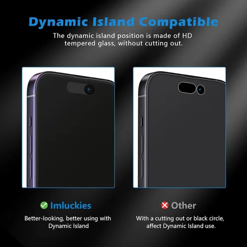 Vista 4 de imluckies Paquete de 2 protectores de pantalla de privacidad mate para iPhone 14 Pro Max, antirreflejos y antihuellas, compatible con isla dinámica