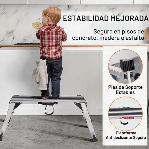 Vista 5 de VEVOR Plataforma de Trabajo Plegable, Escalera Taburete de Paneles de Yeso de Aluminio de 40x12x20 Pulgadas, Capacidad de Carga de 660 lbs Banco