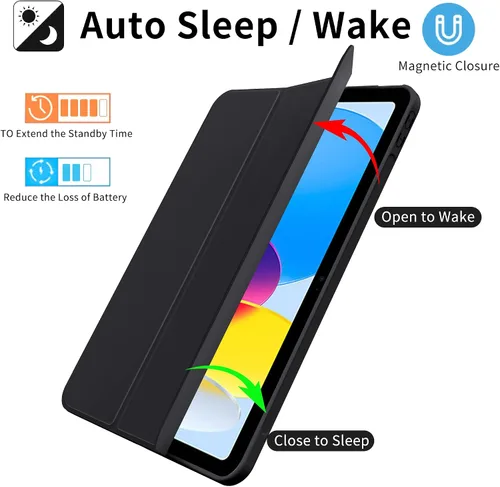 Vista 4 de ProtUTab Funda para iPad de 10ª generación, funda de activación y suspensión automática para iPad de 10ª generación, funda delgada con soporte