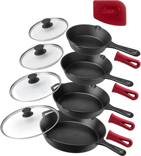 Vista 11 de Sartén de hierro fundido de Cuisinel con tapa - Sartén para freír pre-sazonada de 10" pulgadas + cubierta de vidrio + soporte para mango resistente