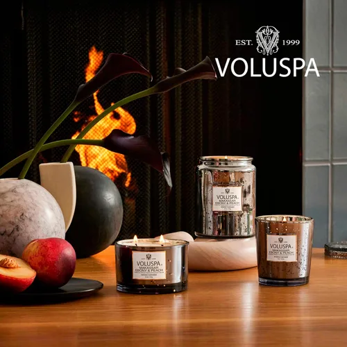 Vista 6 de Voluspa Makassar - Mini vela de ébano y melocotón, 4 onzas, tiempo de combustión de 25 horas, cera de coco para combustión limpia, hecha a mano