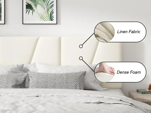 Vista 6 de CXVX Estructura de cama de plataforma de tamaño completo con cabecera tapizada geométrica, sin ruido, soporte de listones de madera, no necesita