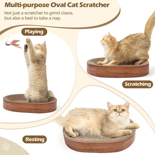 Vista 5 de ComSaf Tabla rascador para gatos, cama rascador para gatos de interior, almohadilla de cartón corrugado para gatos, rascador ovalado duradero