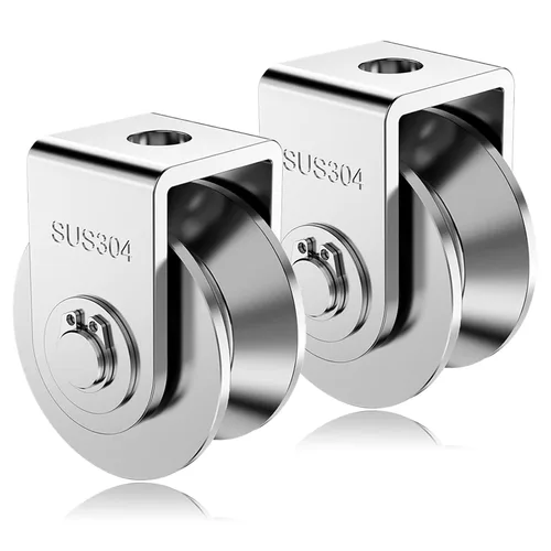 Vista 9 de Paquete de 2 ruedas de polea de acero inoxidable con ranura en U de 2", rueda de rodamiento de servicio pesado con riel para puerta corredera
