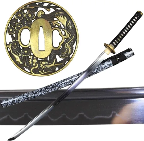Vista 5 de Espada Katana hecha a mano, arcilla de acero 1095, templada, espada samurái japonesa de espiga completa, Katanas reales
