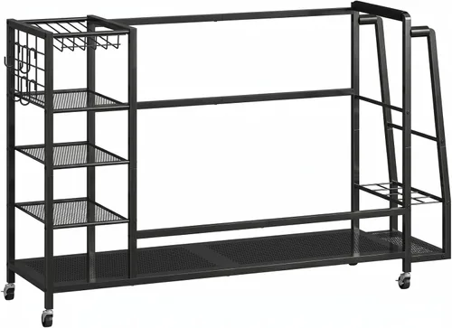 Vista 8 de HOOBRO Golf Bag Storage Garage Organizer, Golf Bag Storage Stand Fits 3 Golf Bags and Golf Equipment Rack with Wheels, Extra Storage Rack for