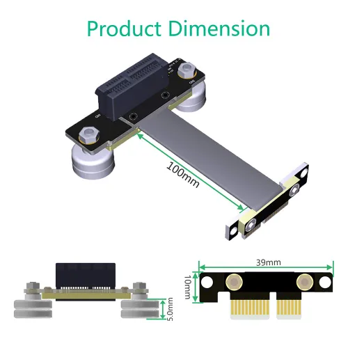 Vista 3 de HLT Alta calidad PCI-e PCI Express 36PIN 1X cable de extensión (dirección vertical dual de 90 grados) con pie magnético