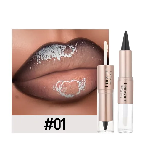 Vista 28 de BAISEN DIARY 2 en 1 doble punta mate delineador de labios y brillo de labios, lápiz combinado de labios marrón nude degradado, delineador de labios