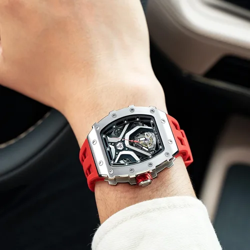 Vista 2 de TSAR BOMBA Reloj de pulsera cuadrado automático de lujo para hombre, 164.0ft, impermeable, esqueleto, mecánico, elegante, para hombres, simple