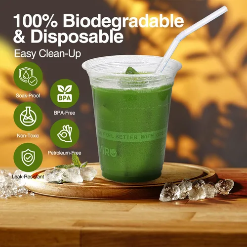 Vista 5 de Vasos de Plástico Transparente Compostables Ecológicos a Base de Plantas de 12 oz, Gruesos, Reutilizables, Desechables para Café Helado