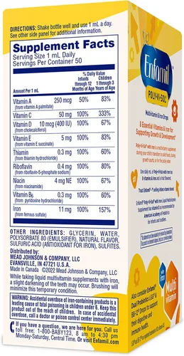 Vista 9 de Enfamil - Vitaminas para prenatales y bebés Poly-Vi-Sol 8 Multivitaminas y suplemento de hierro en gotas para bebés y niños, apoya el crecimiento