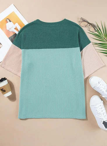 Vista 8 de EVALESS Camisetas de verano de manga corta con cuello redondo para mujer, bloque de color, ligeras