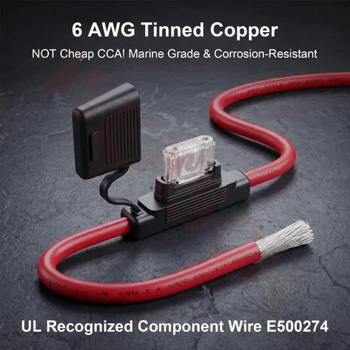 Vista 2 de 2 Pack 6 AWG 12V Maxi Fuse Holder UL Recognized Wire with 80A Fuses IP67 6 Gauge Heavy-duty Fuse Holder for High-Current 12V Systems, Including