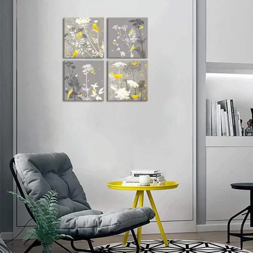Vista 83 de Wall HDQ Arte de pared de flores para baño, dormitorio, sala de estar, decoración de pared azul y naranja, pintura floral, lienzo impreso, imagen