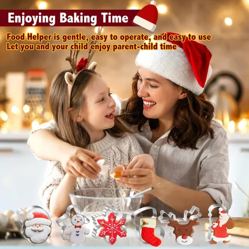 Vista 5 de Cortadores de Galletas de Navidad, Juego de 11 Piezas de Cortadores de Galletas con Formas de Acero Inoxidable, Moldes para Galletas con Copo de 11