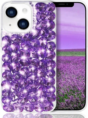 Vista 12 de Funda de lujo con pedrería para iPhone 15, funda de teléfono con purpurina 3D brillante y diamantes, color negro