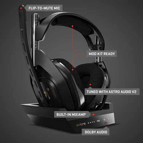 Vista 5 de ASTRO Gaming A50 Wireless Headset Base Station Gen 4 - Compatible with Xbox Series XS Xbox One PC Mac - BlackGold