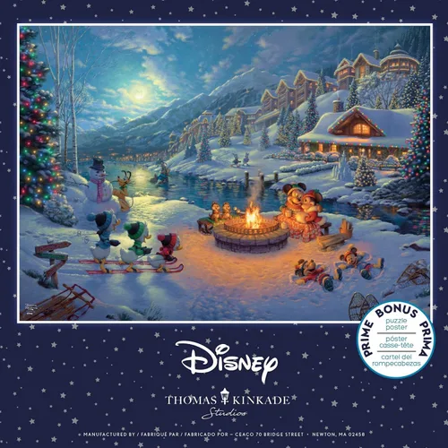 Vista 7 de Ceaco - Thomas Kinkade - Colección Disney Dreams - Vacaciones - Mickey y Minnie Christmas Lodge - Rompecabezas de 1000 piezas