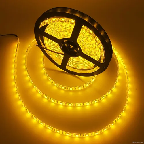 Vista 4 de Tira de luces LED impermeable amarilla, 16 pies/5m SMD5050 300 LEDs DC12V cinta LED flexible y cortable (sin adaptador/enchufe de 12V)
