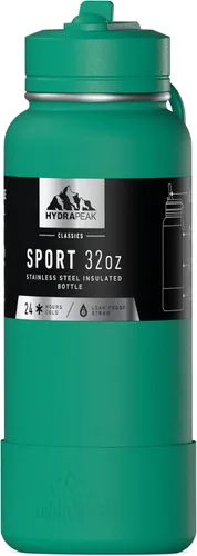 Vista 25 de Hydrapeak Botella de agua deportiva aislada de 32 onzas con tapa con popote, a prueba de fugas y derrames, mantiene las bebidas frías durante 24