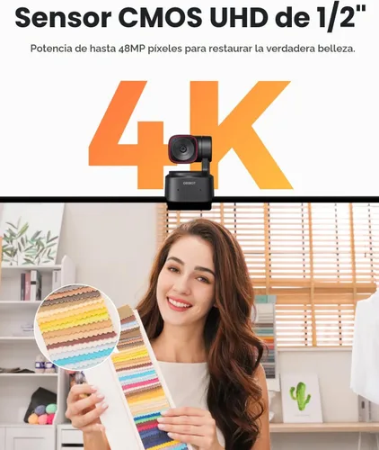 Vista 3 de Cámara web OBSBOT Tiny 2 Lite 4K para PC, cámara de transmisión PTZ con seguimiento AI 1/2" Sensor, Gesture Control, 60 FPS, HDR, Microphones, Web